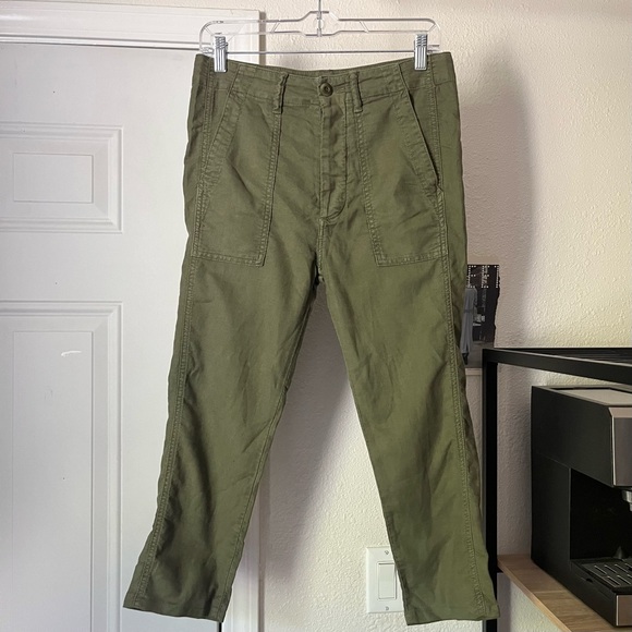 THE GREAT. Olive army green cotton tencel linen blend...